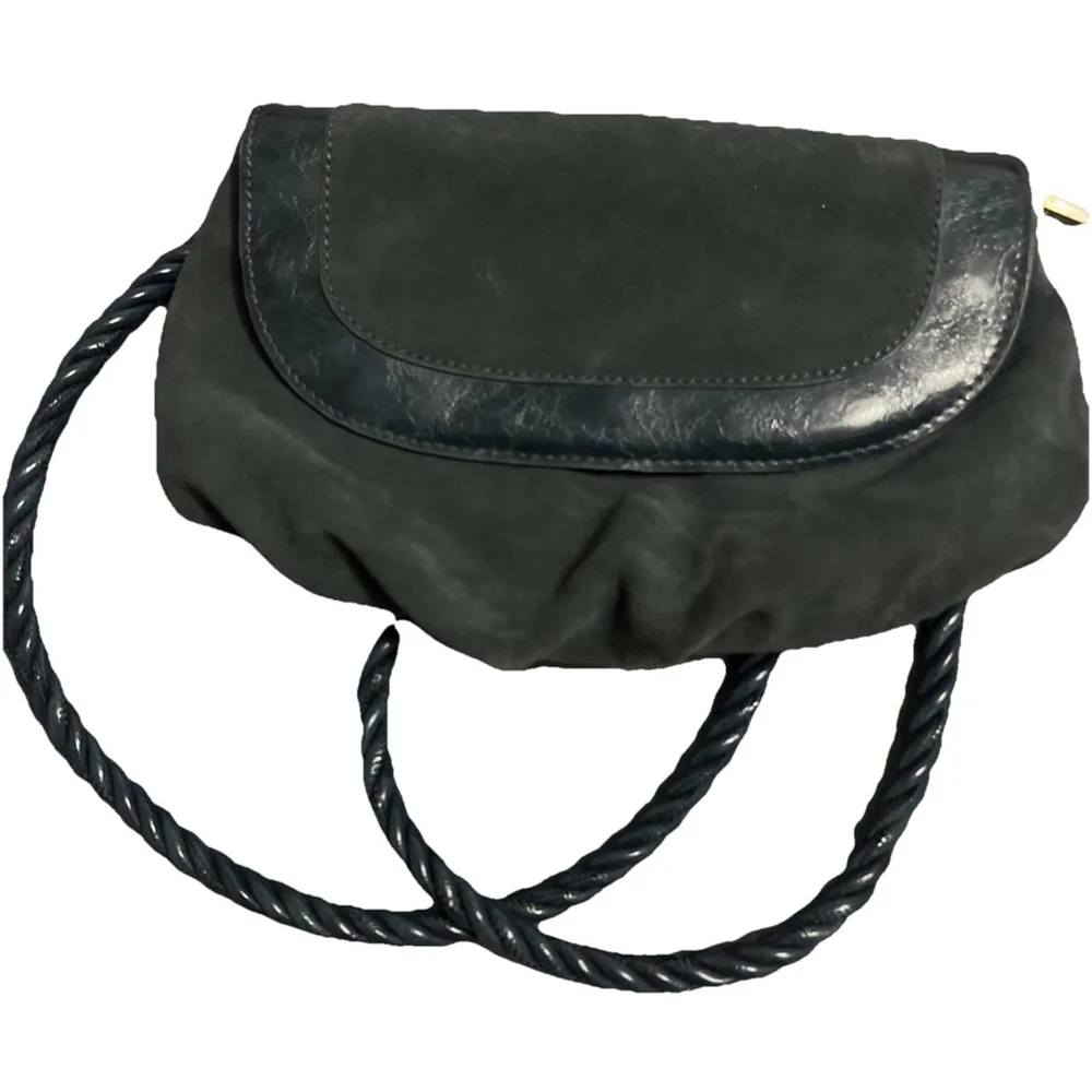 Anthropologie Suede Rope Strap Shoulder Bag | Slate Blue | Vintage Y2K Boho Bag - Picture 1 of 7